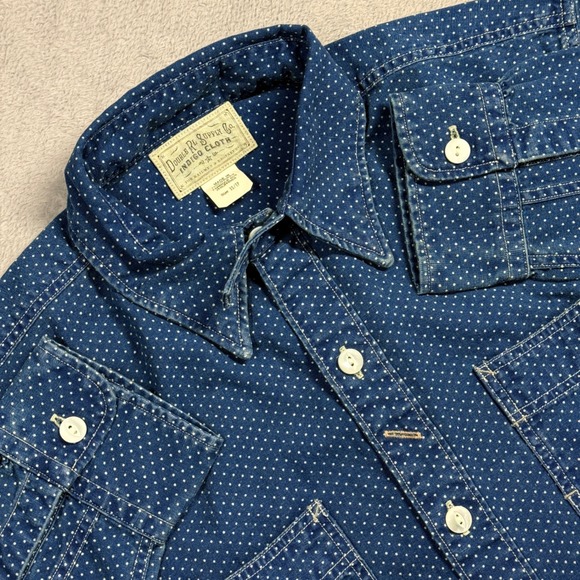 Double RL Other - Double RL Indigo Cloth Shirt Mens XS Blue Polka Dot Workwear Button Down RRL